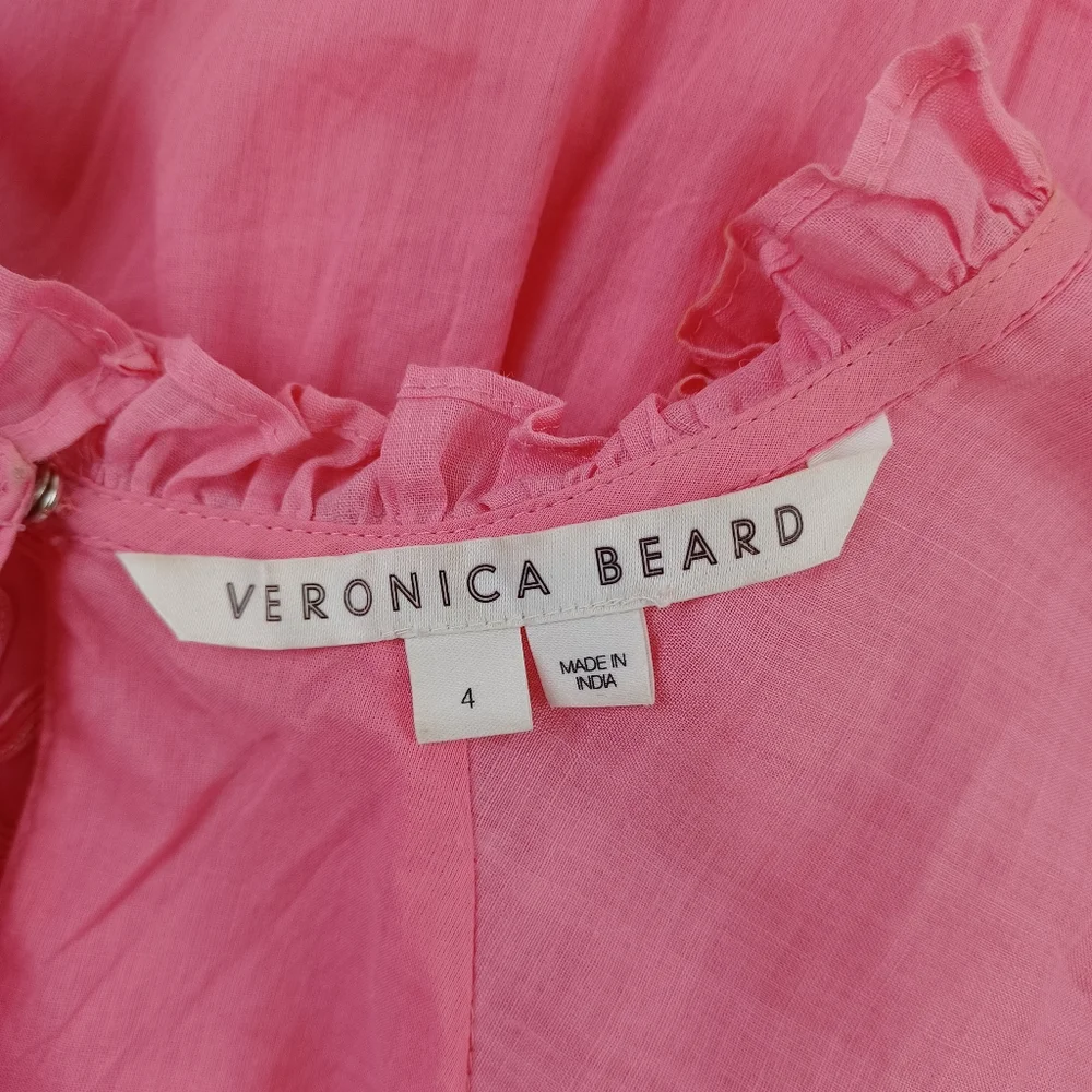 Veronica Beard Keely Tiered Mini Dress Size 4 Women Preppy Ramie In Dark Peony